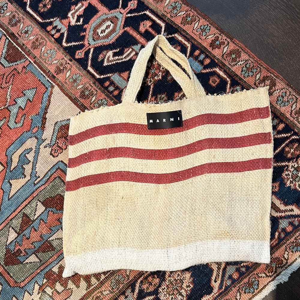 Marni Beige and Red Striped Tote